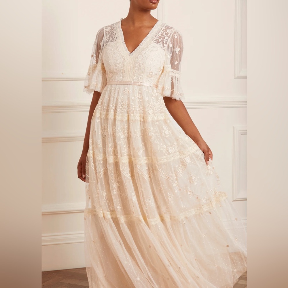 Needle & Thread Cream Embroidered Maxi Dress